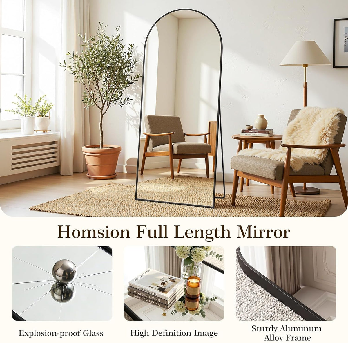 Architectural Full Length Floor Standing Mirror Black