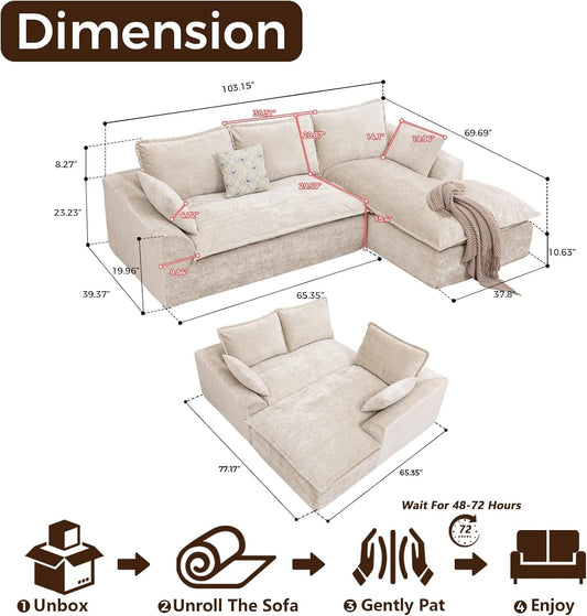 Beige 103Inch Boneless Cloudlike Modular Sectional Sofa