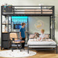 Black ExtraLongXL Over Twin Bunk Bed With LEDLightingStorage
