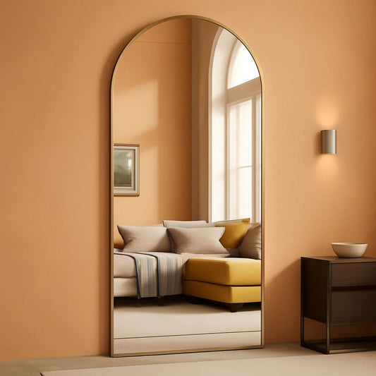 71x30Inch Arched Floor standing Mirror Goldtone Finish