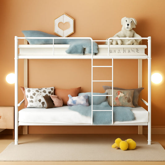 White Full Over Full Industrial Strength Metal Bunk Bed Guardrail