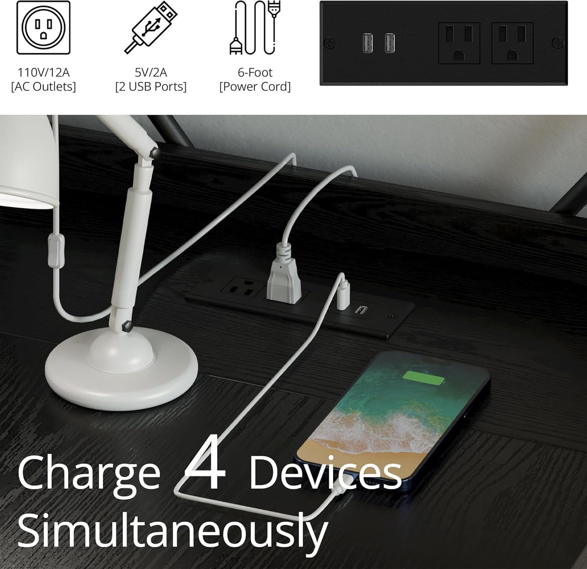FiftyFiveInch Computer Desk With USB Outlet MatteBlack