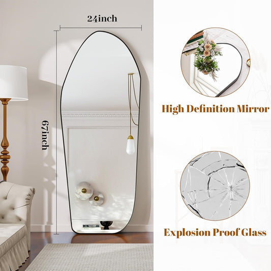 67x24 Oversized Diamond Floor Mirror Black Aluminum