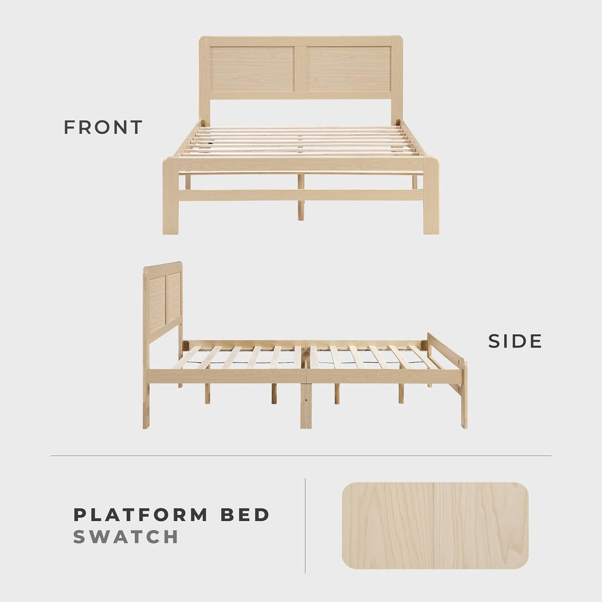 Queen Platform Bed Engineered Wood Veneer Finish Durable