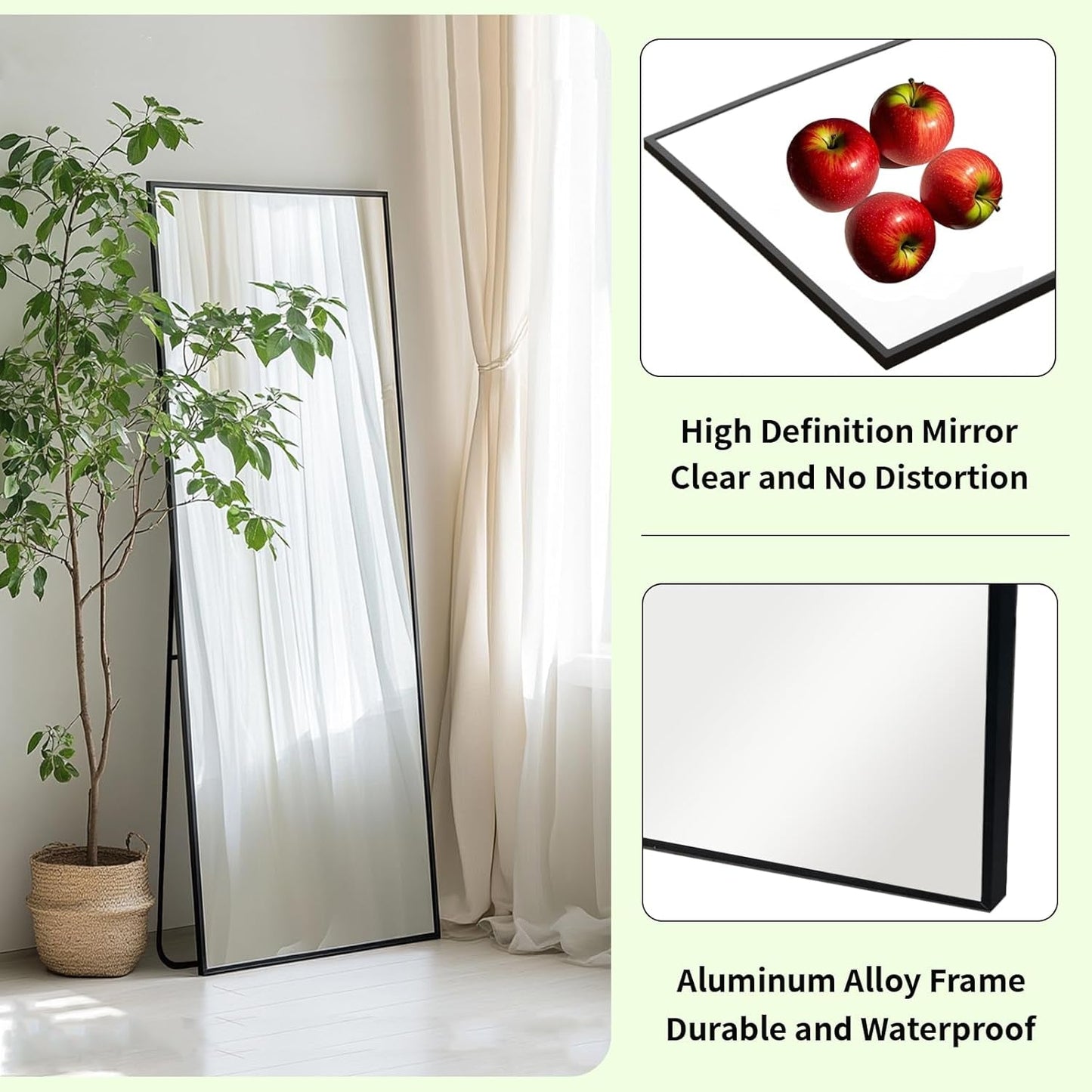 Full Length Mirror 56x16 Inches Reinforced Aluminum
