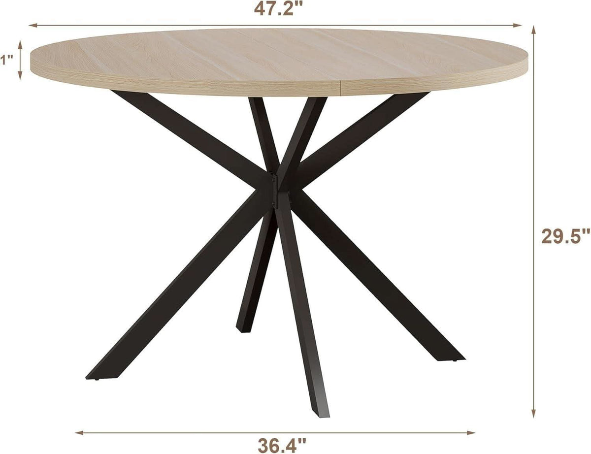Round 47 Inch Circular Dining Table Natural Oak Finish