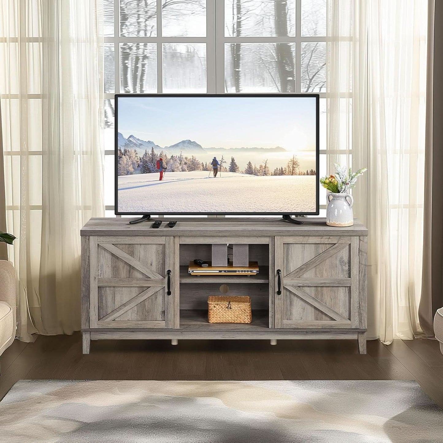 Gray Farm house TV Stand 65 Inch Entertainment Center