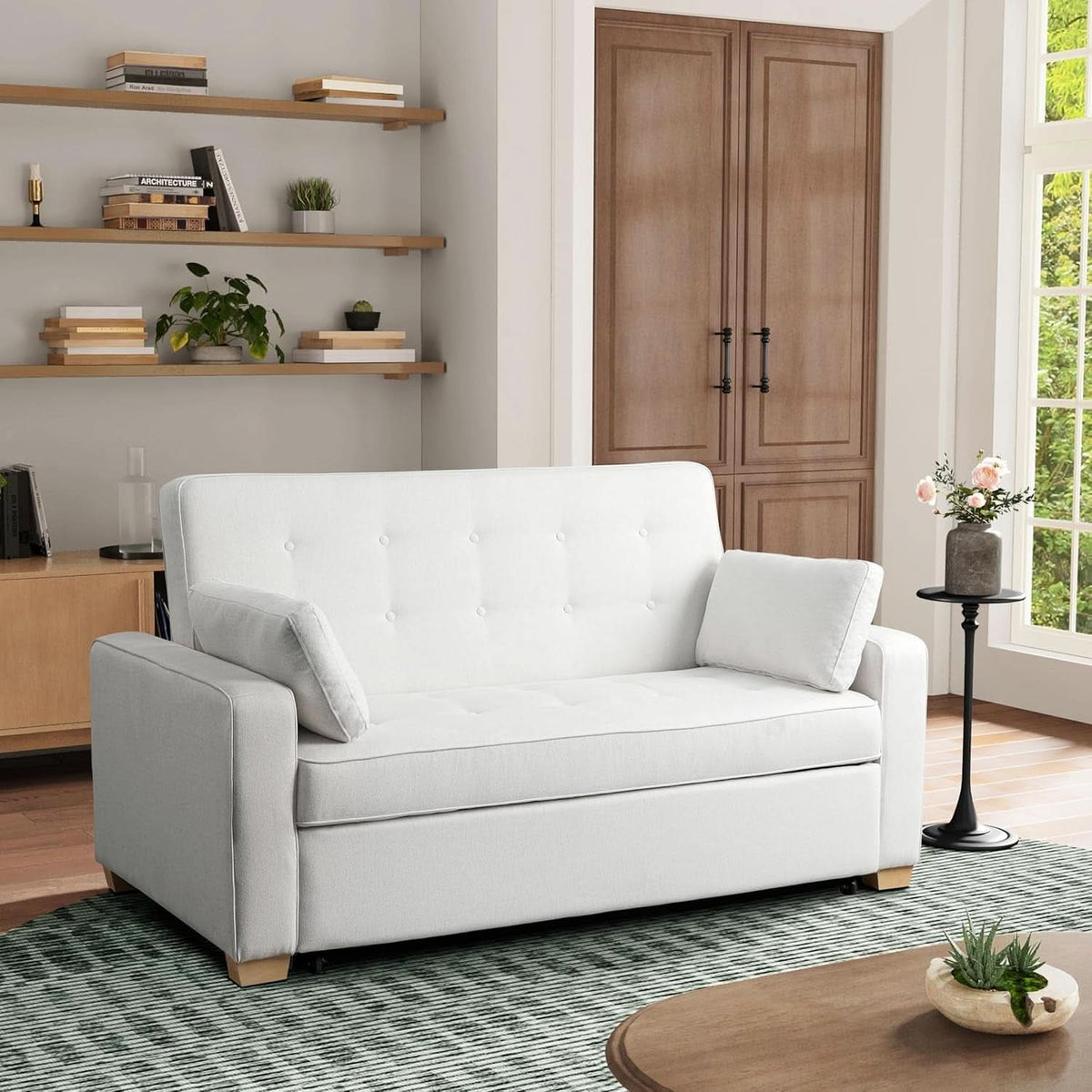 Queen Size Convertible Sleeper Sofa Oyster Upholstery-4