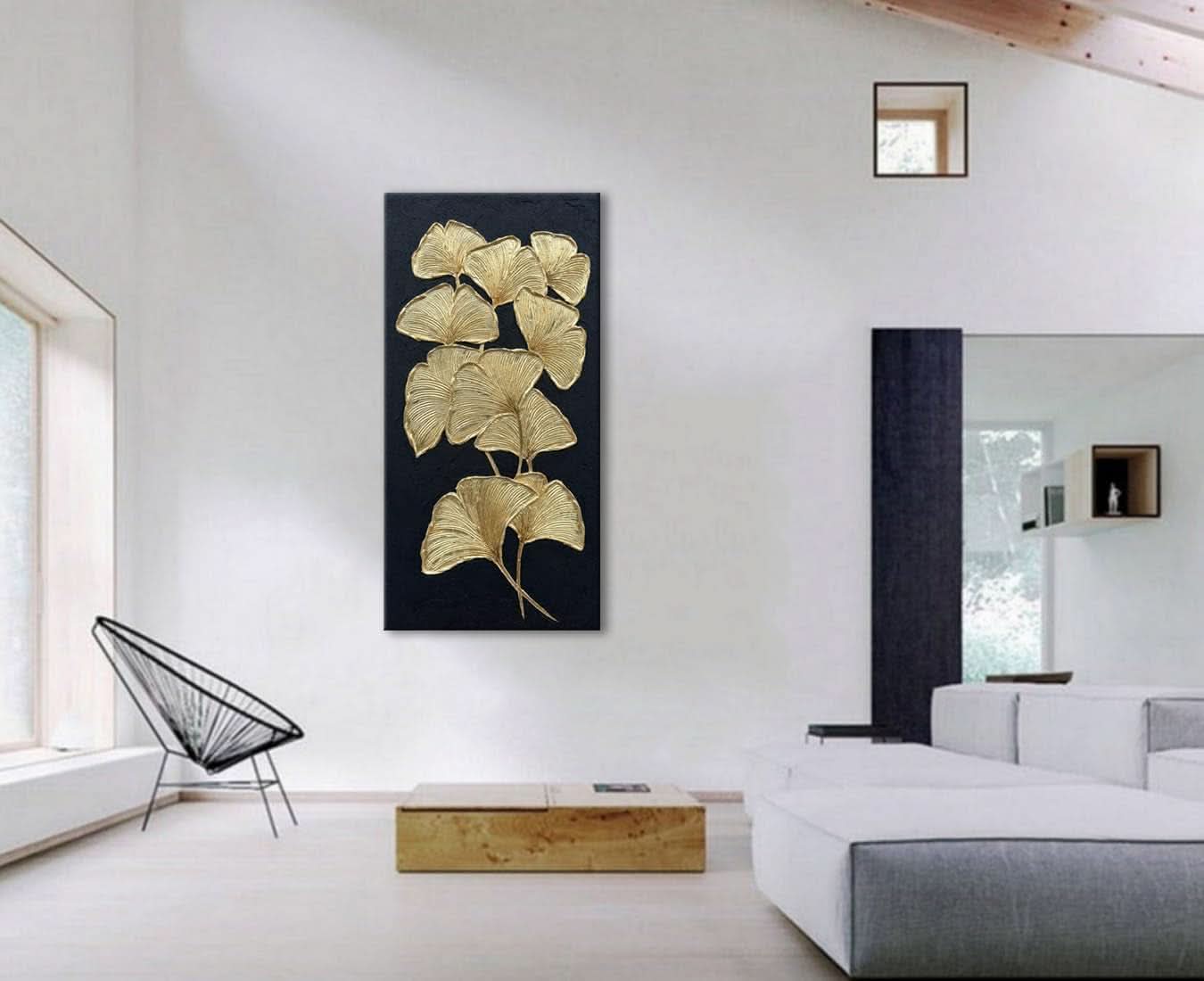 Elegant Gold Ginkgo 60x120 Centimeter Canvas Wall Art