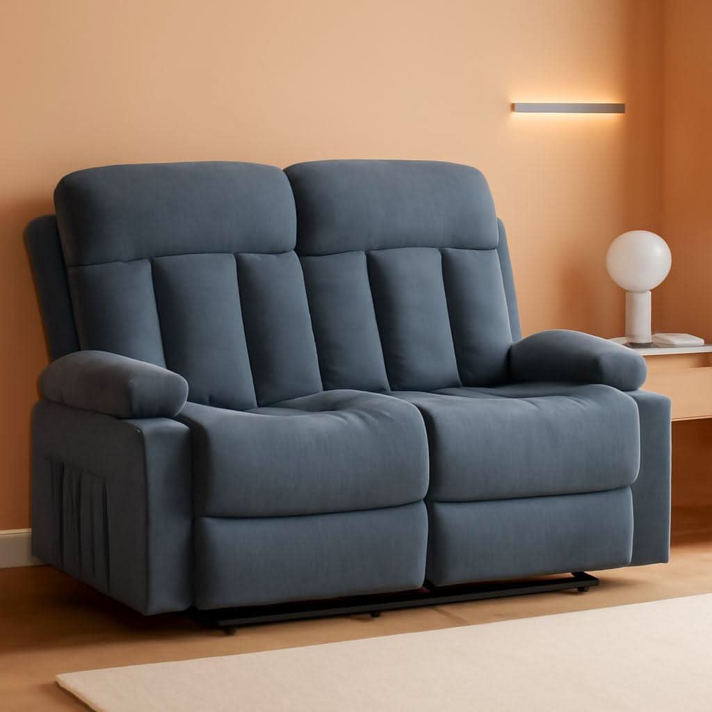 Blue Ultra Plush Reclining Loveseat With Cupholders