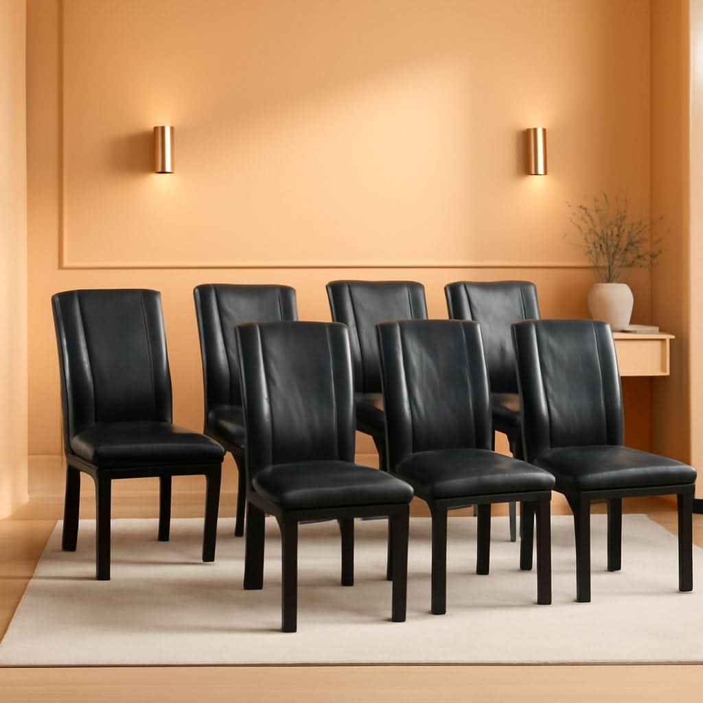 Six Black PU Leather LuxuriouslyUpholstered Dining Chairs