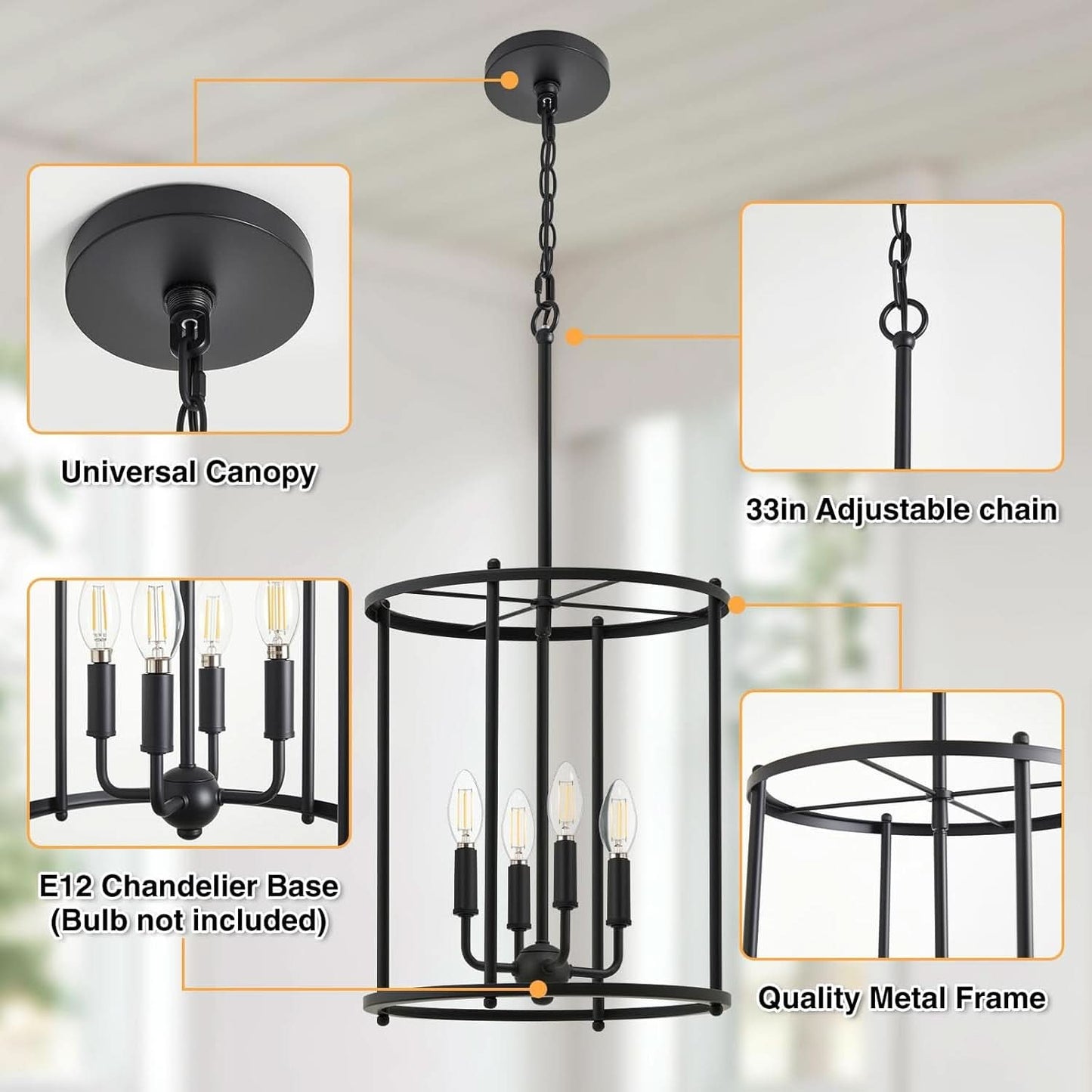 Industrial Black Chandelier Adjustable Height Ceiling Light