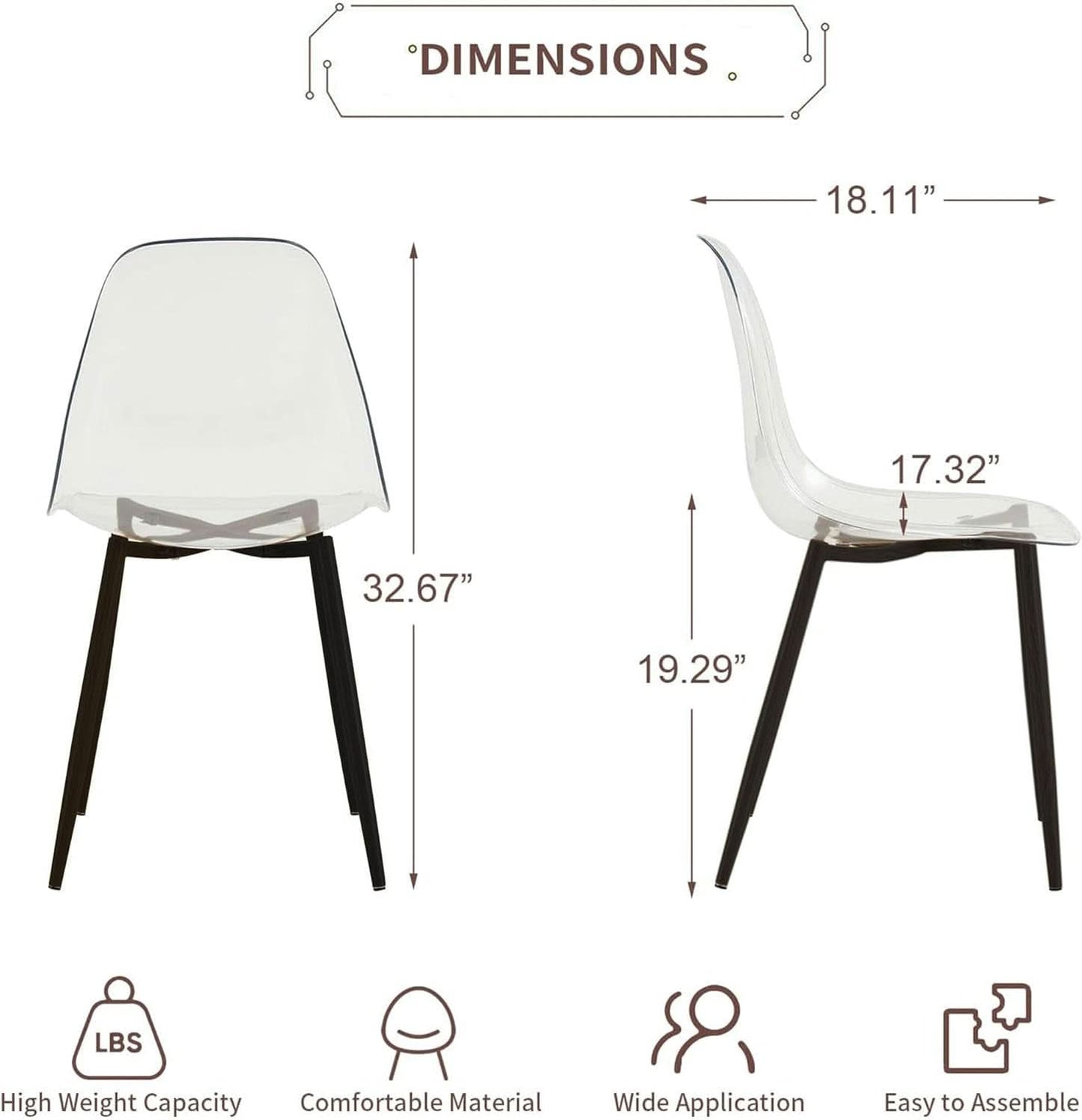 Clear Acrylic Dining Chairs Set of 4 With Black Legs