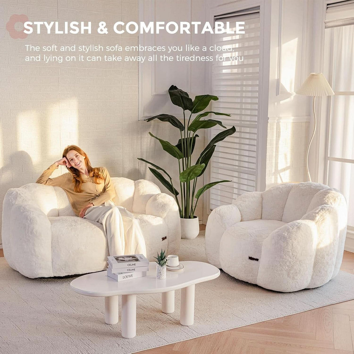 Beige Floral Shaped Bean Bag Sofa For Adults Living Room