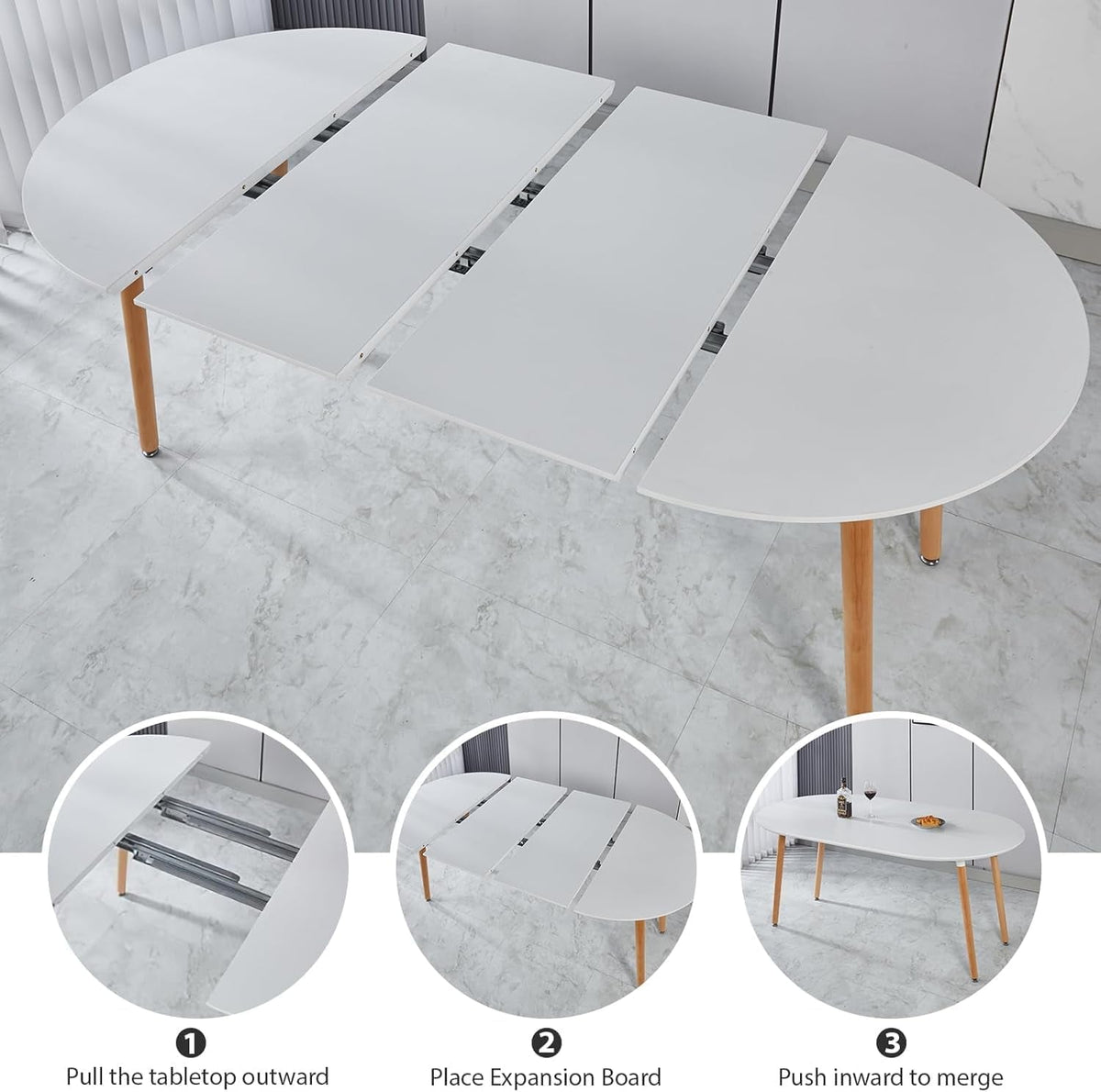 Extendable Oval Dining Table Metal Construction Grey-4