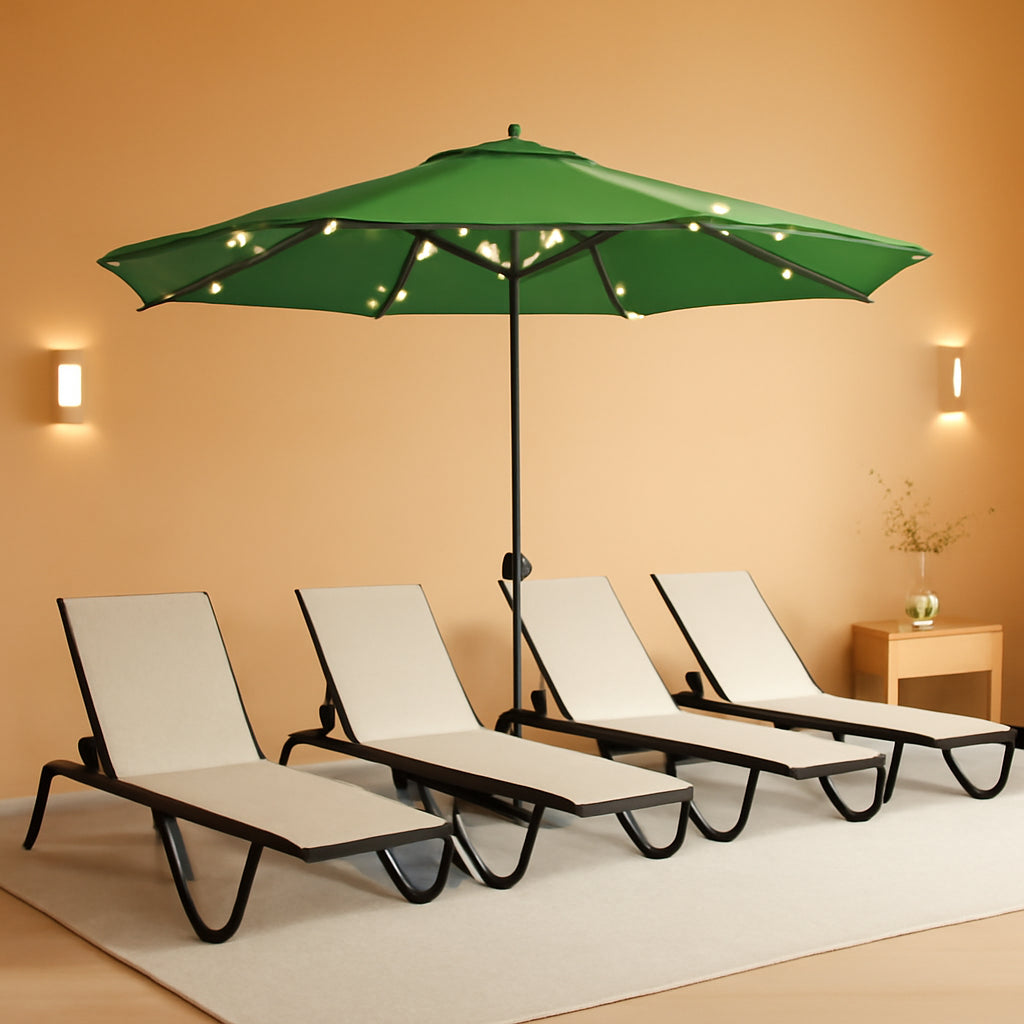 15 Foot Solar LED Double Sided Outdoor Umbrella With Base