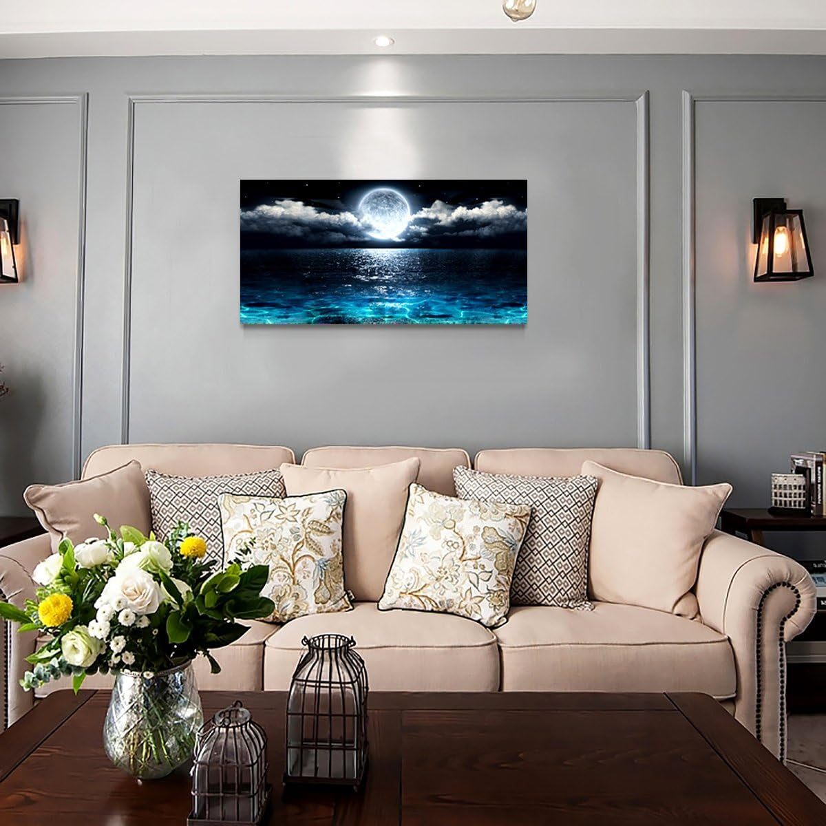 Canvas Wall Art High Definition Moonlit Ocean Landscape