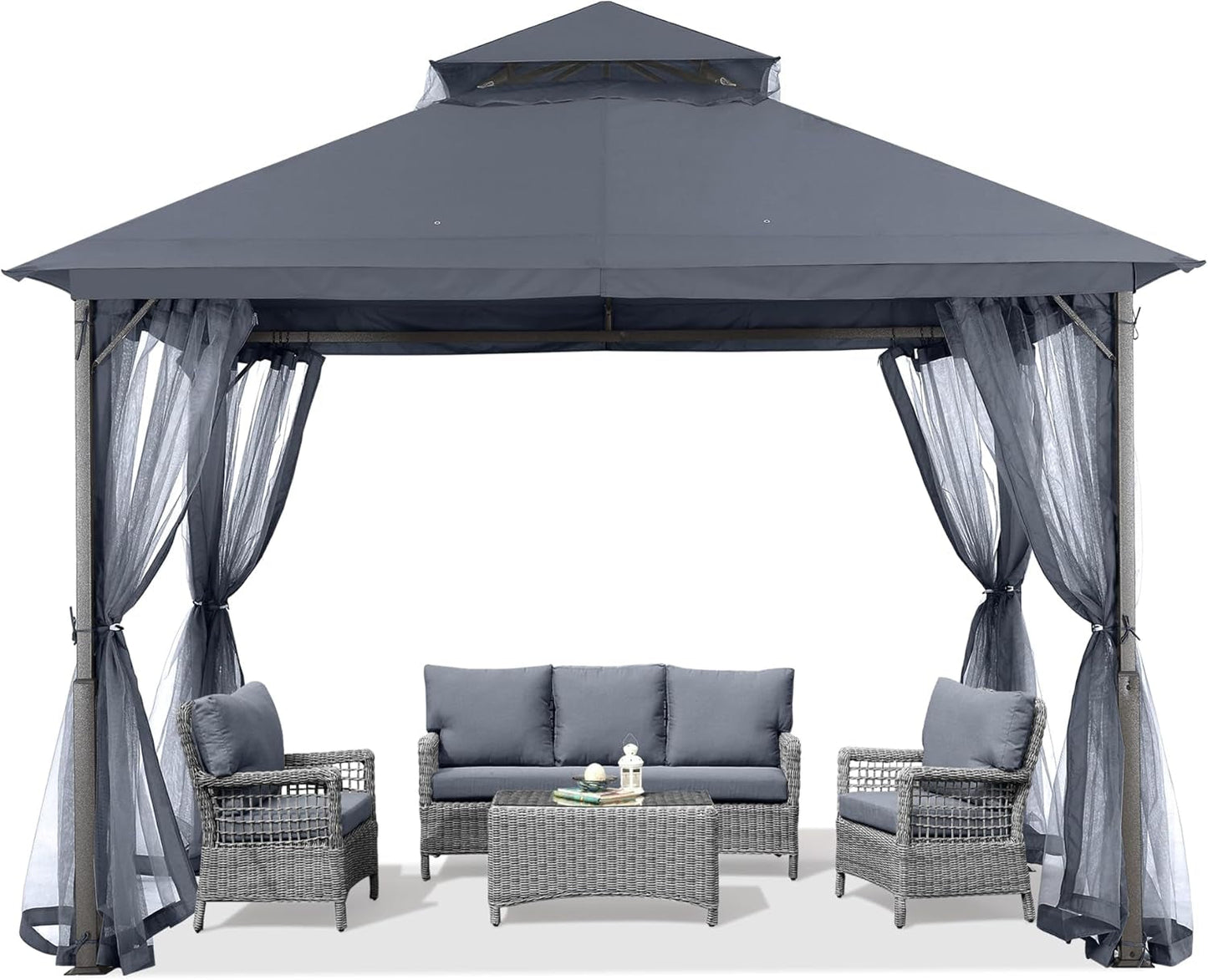 11x11ft Gazebo With Mosquito Netting Charcoal Gray