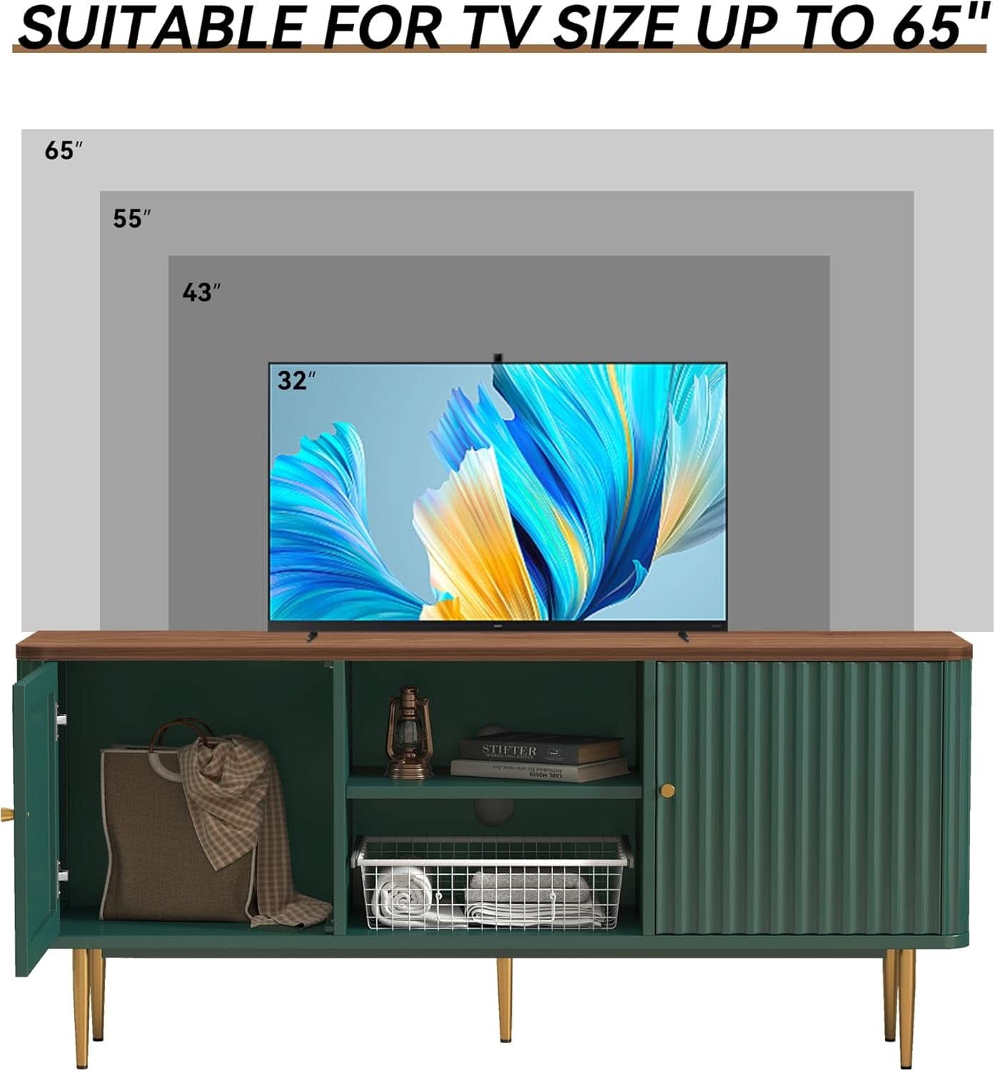 55 Inches Fluted TV Stand Entertainment Center Premium