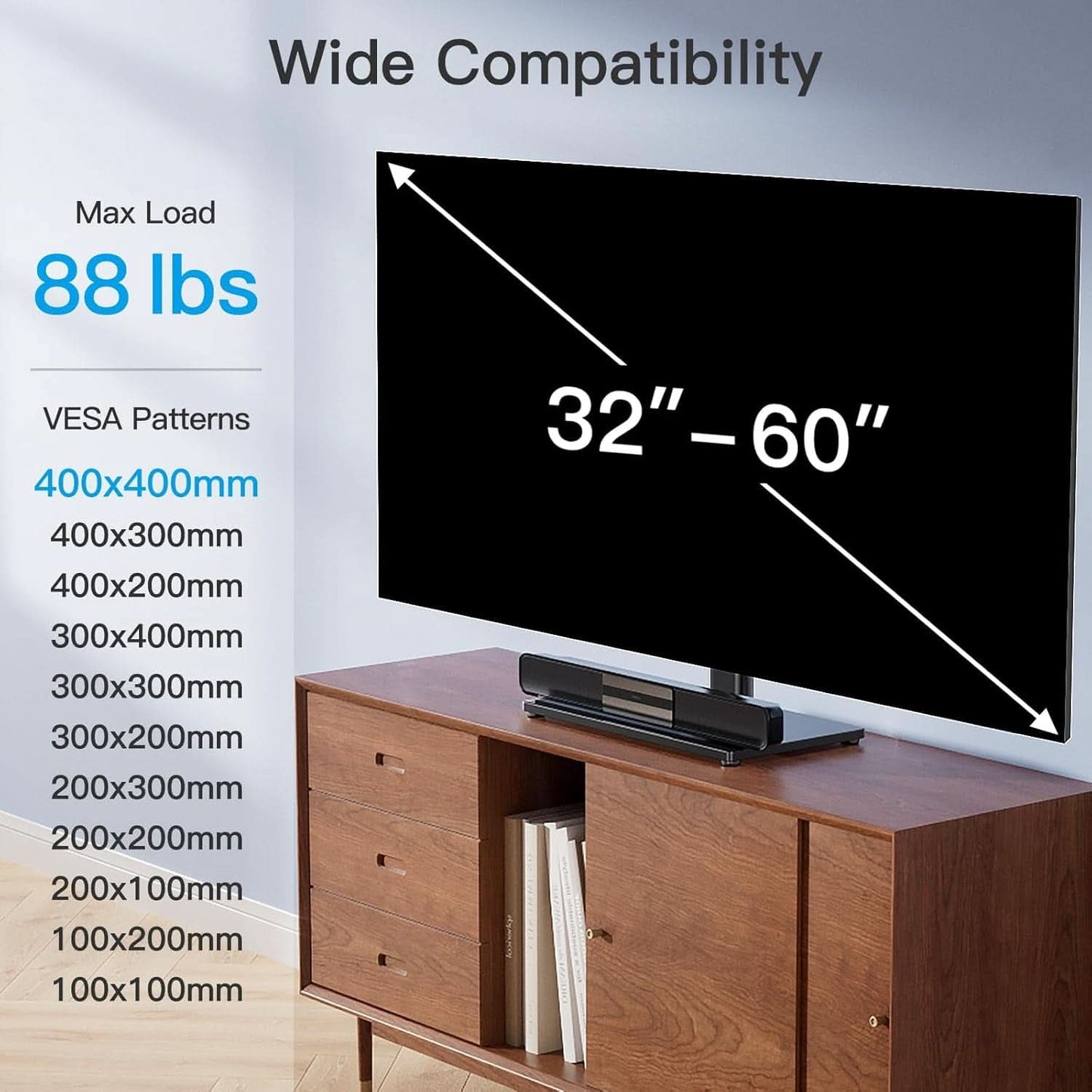 Universal Swivel TV Stand With Tempered Glass Base