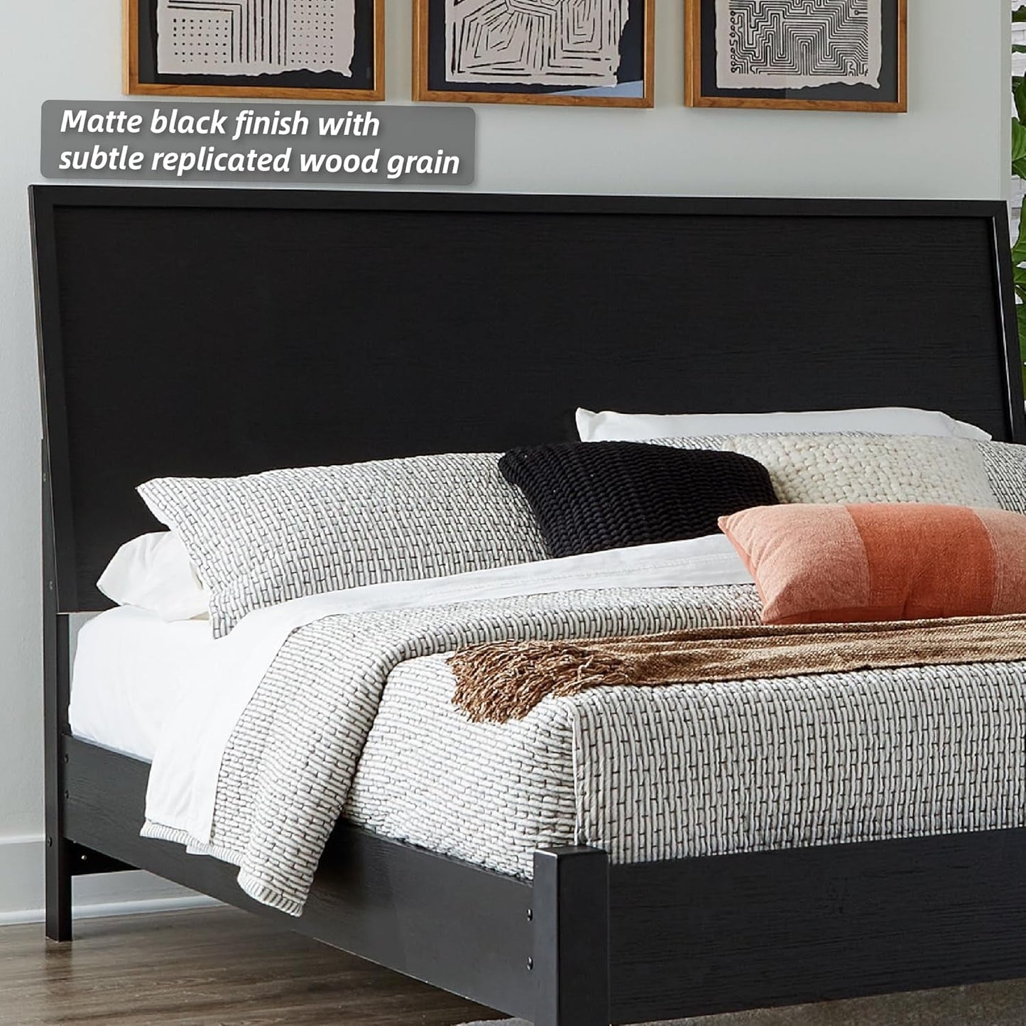 King Platform Bed Black Matte Finish Engineered Wood