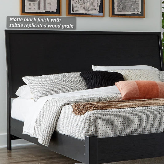 King Platform Bed Black Matte Finish Engineered Wood