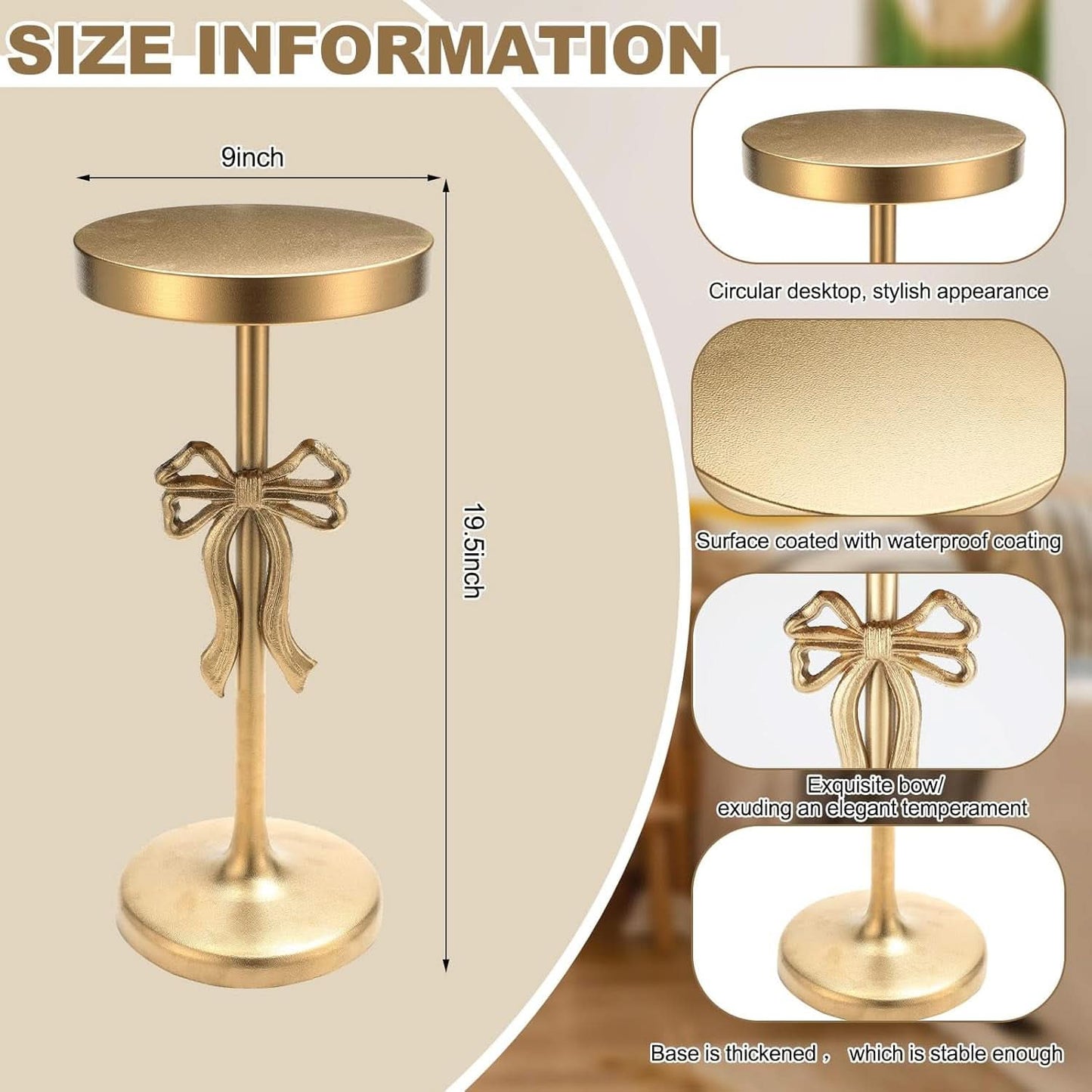Radiant Gold Martini Cocktail Table 9x19 Inches Bow Pedestal