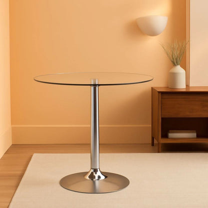 31.5 Inch Tempered Glass-Glass Dining Table Chromed Base