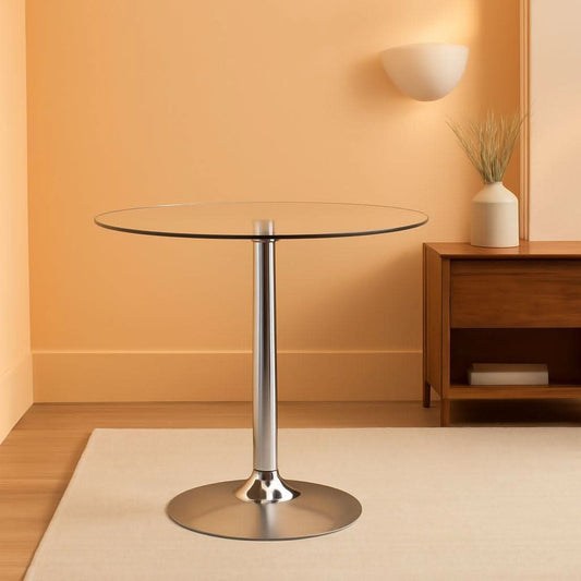 31.5 Inch Tempered Glass-Glass Dining Table Chromed Base