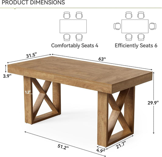 63 Inch Farmhouse Dining Table Rectangular Yellowish