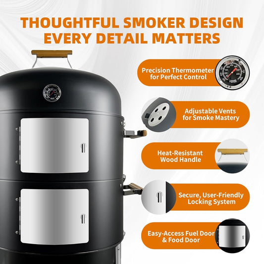 Vertical Charcoal Smoker Grill 20.5 Inches Outdoor