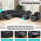 Midnight Grey Corduroy Manual Recliner Sectional Sofa