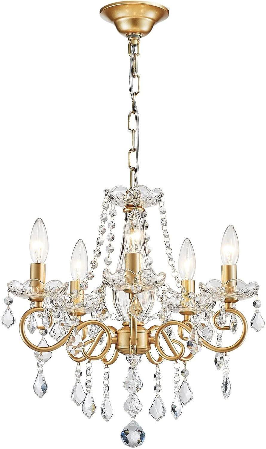 Gold Mini Crystal Chandelier With Five Bulbs Living Room-0