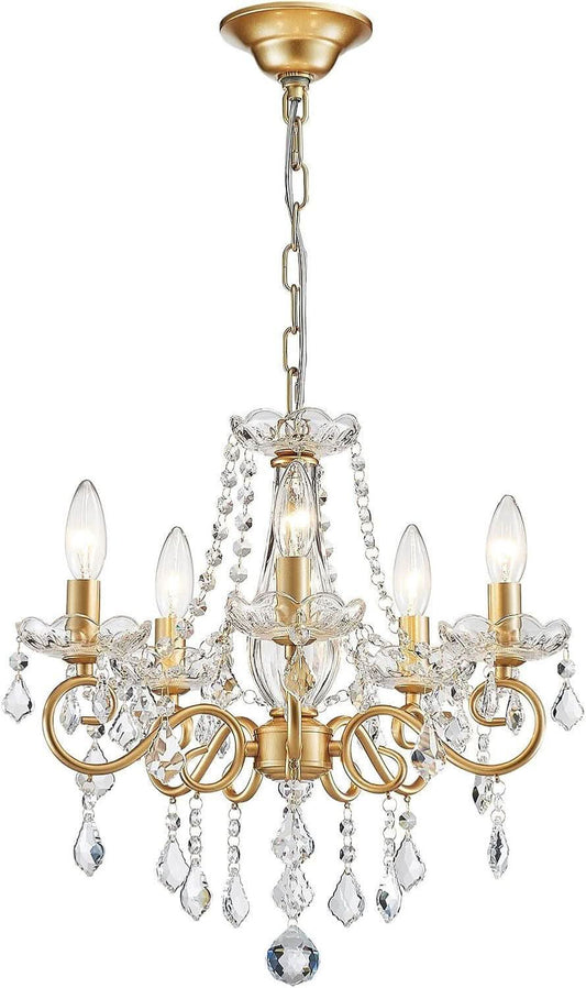 Gold Mini Crystal Chandelier With Five Bulbs Living Room-0