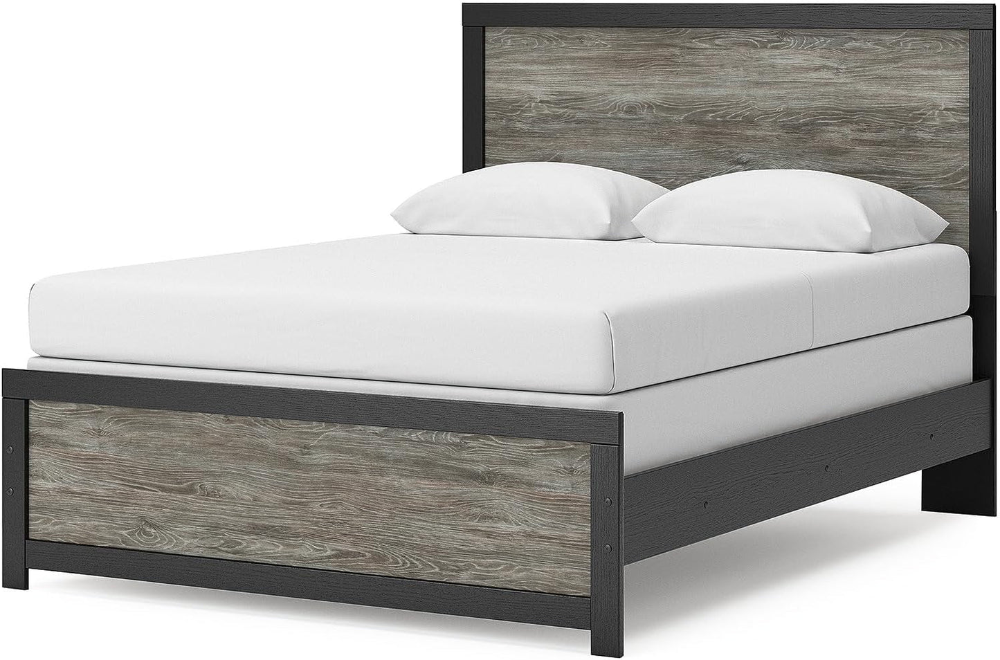 Queen Bed Frame With Headboard TwoTone Warm Gray Matte Black