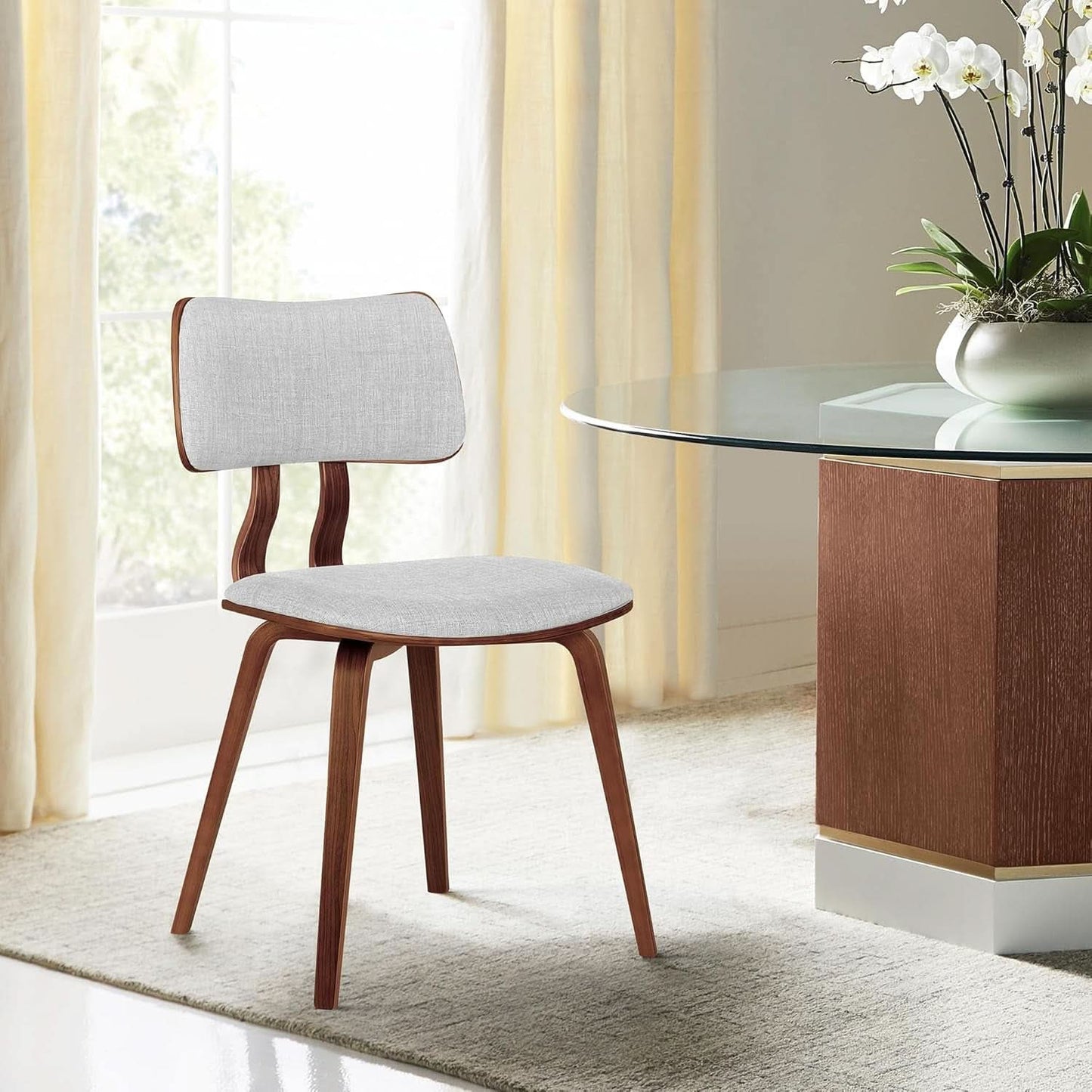 Jaguar Mid Century Modern Dining Chair Grey Fabric Walnut