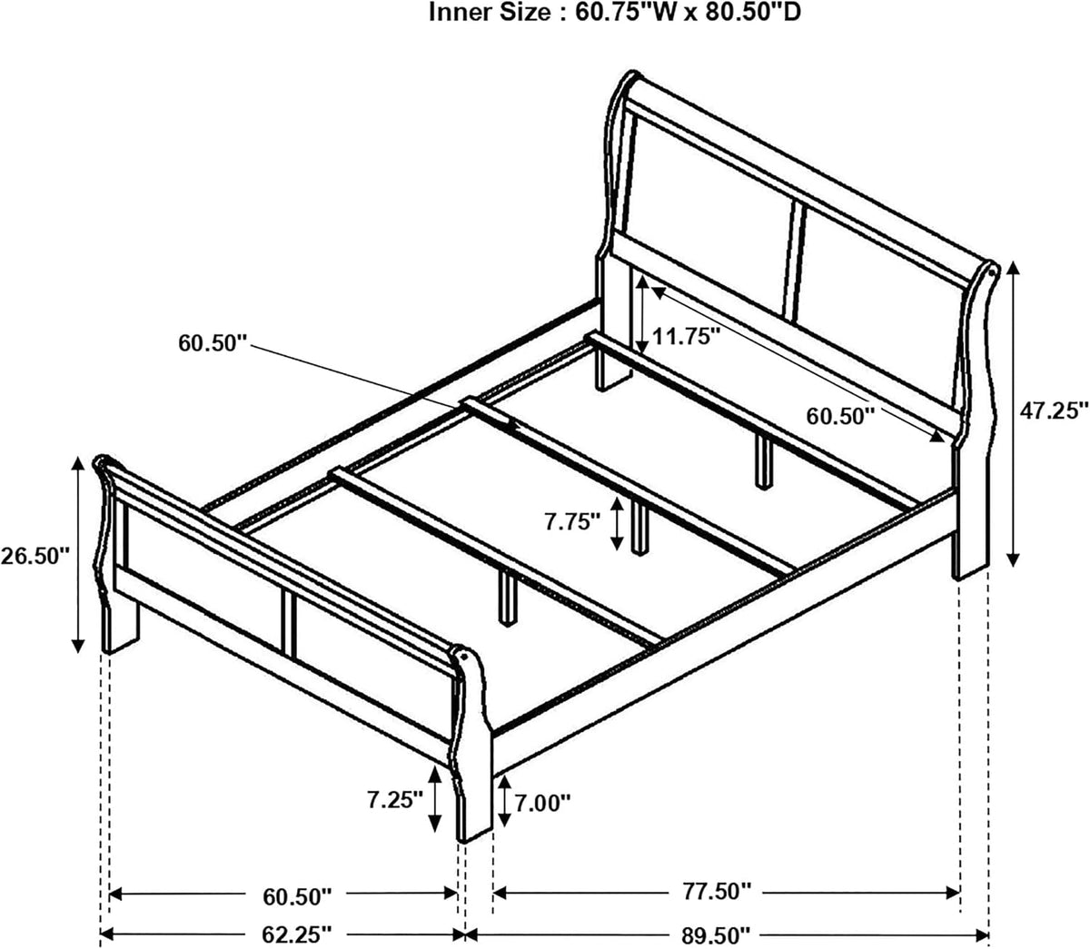 Queen Sleigh Bed Cappuccino Finish With Curvatures