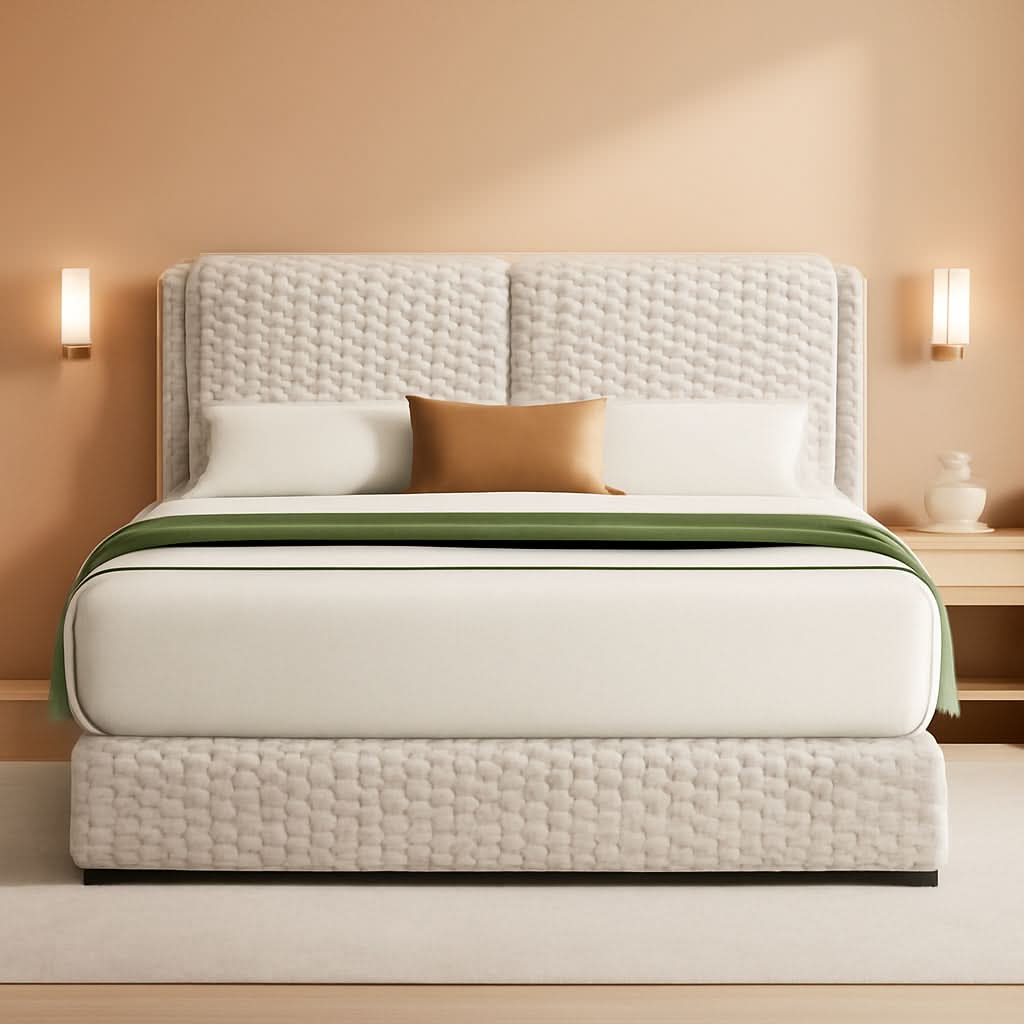 Queen Size Cream Corduroy Upholstered Platform Bed