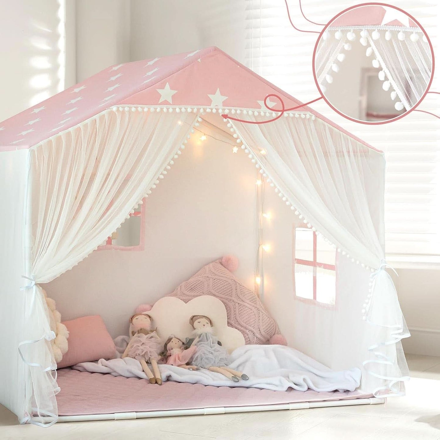 Pink Princess Playhouse Tent With Premium Curtains