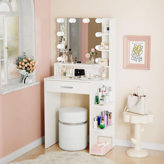 White Makeup Vanity Dresser With Illuminated Mirror