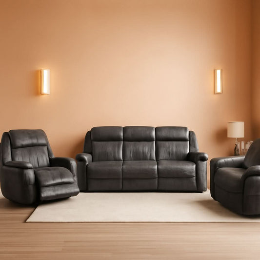 3 Piece Recliner Living Room Set In Brownish Gray Microfiber