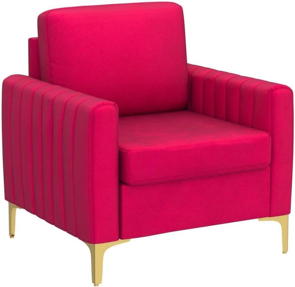 Fuchsia Velvet Upholstered Armchair With Gold Legs
