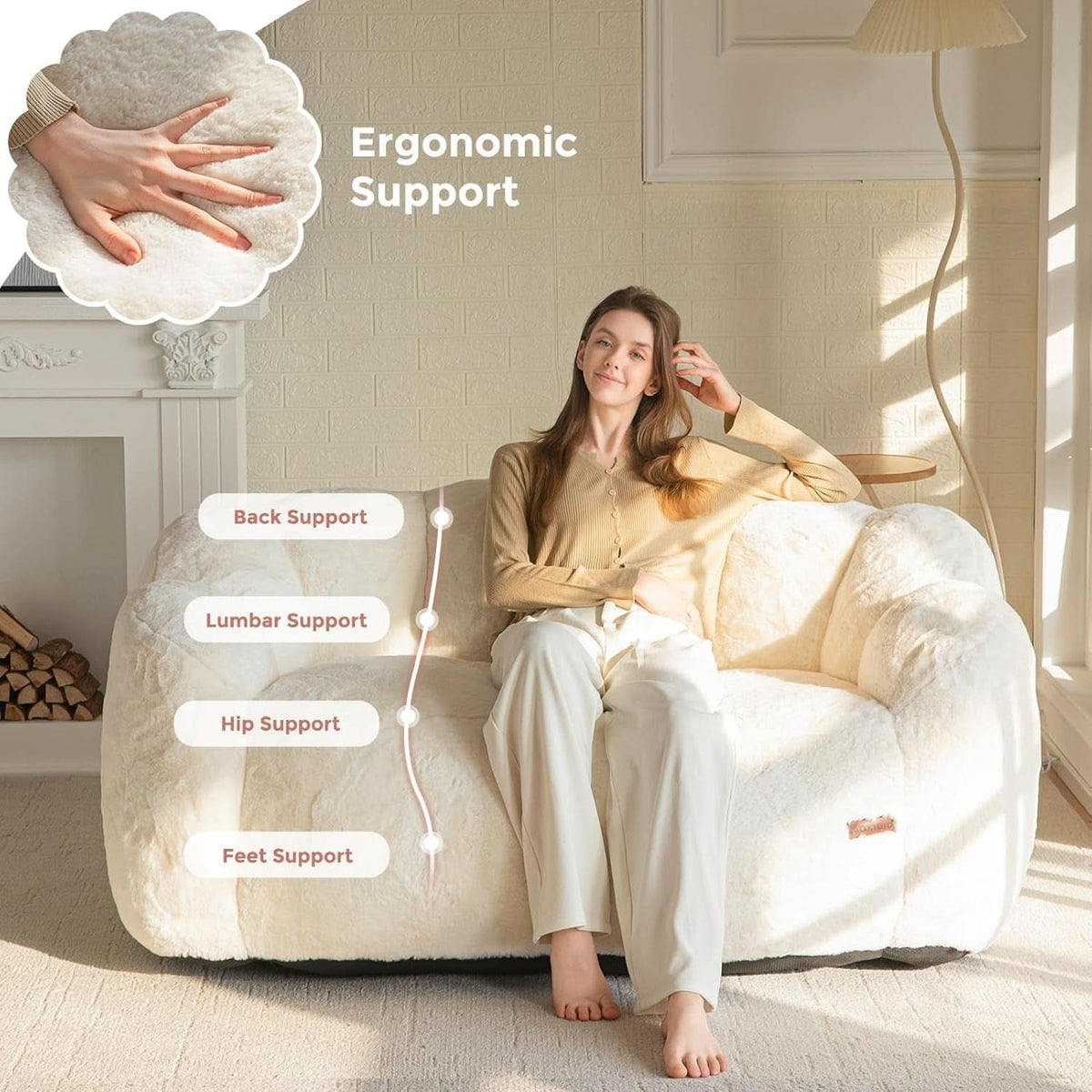 Beige Floral Shaped Bean Bag Sofa For Adults Living Room