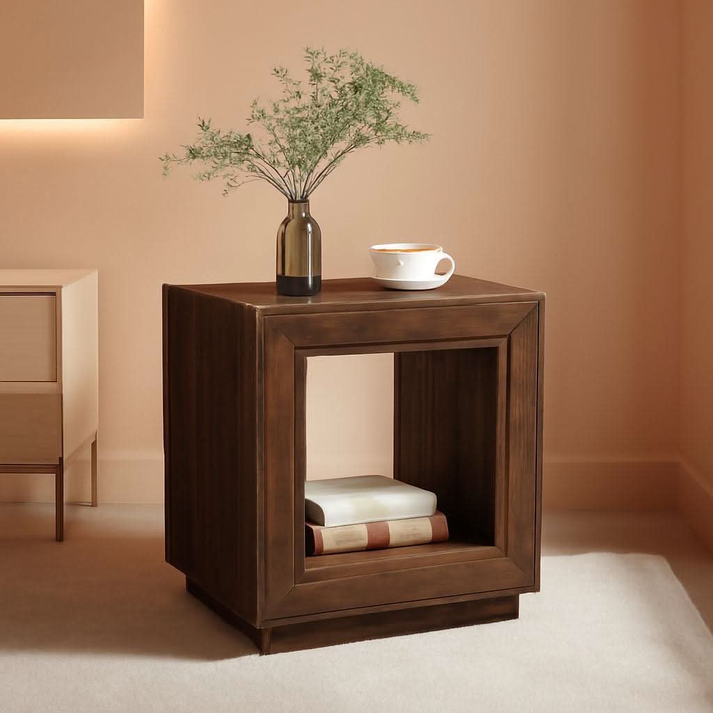 Rustic Wood End Table With Industrial Strength Storage