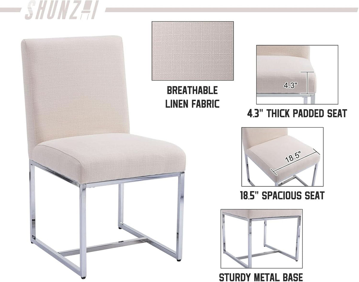 Cream Upholstered Modern Dining Chairs Mid Century SetOf2