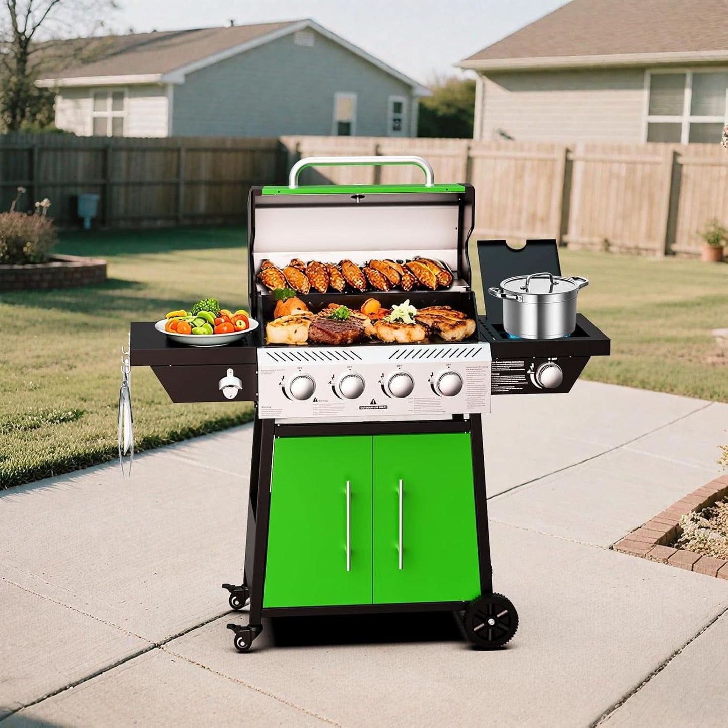 Green Four Burner Propane Stainless Barbecue Grill
