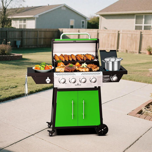 Green Four Burner Propane Stainless Barbecue Grill