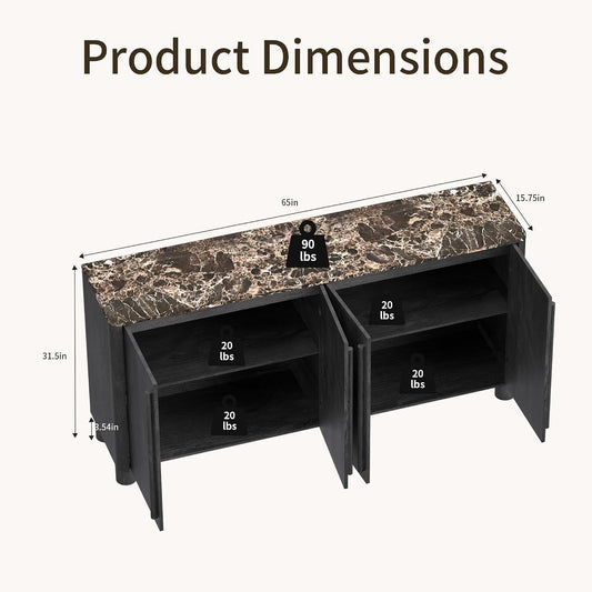 65 Inch Contemporary Sideboard Buffet Faux Marble Top