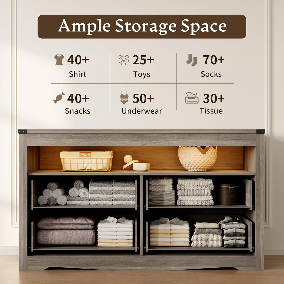 LED Illuminated Charcoal Grey Dresser With Drawers