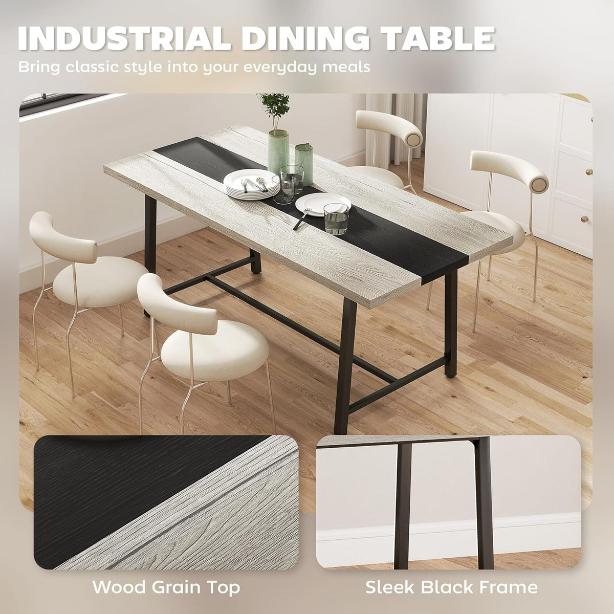 Industrial Dining Table 70.9 Inches Distressed Gray
